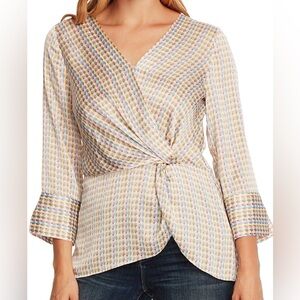 Vince Camuto Geo Pastel Blue/Green/Pink Side Twist Blouse